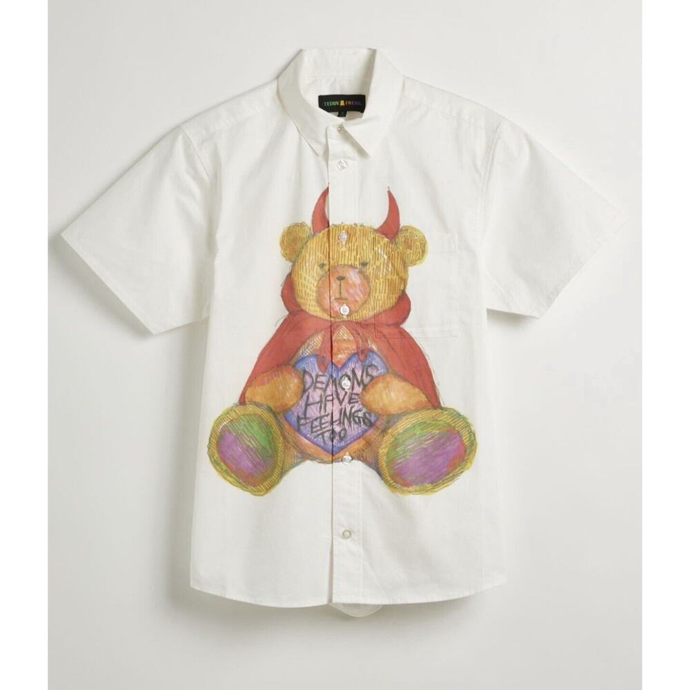 Teddy Fresh Big Bear Multicolor Button Down Shirt‎ Size Small New Demon